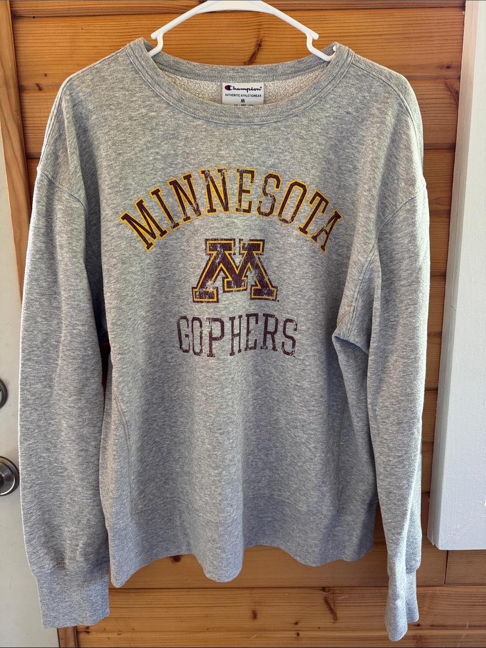 Champion Gray Minnesota Gophers Crewneck Sweatshirt with Maroon & Gold Logo